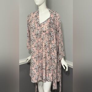 Rene' Rolf Women's Chemise Nightgown Robe Set Size L Pink Floral Soft Flowy